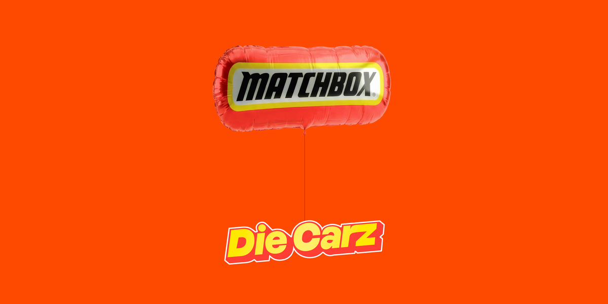 Matchbox die-cast cars with Die Carz app logo